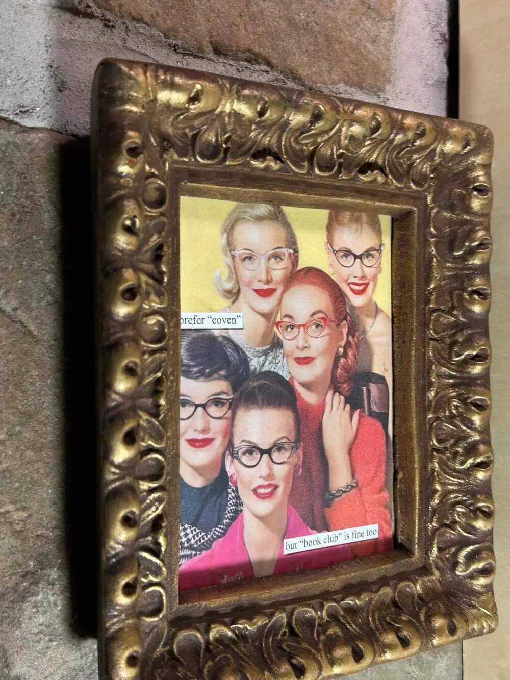 Victorian style Gold Picture frame from the 70’s with funny 60’s women READ